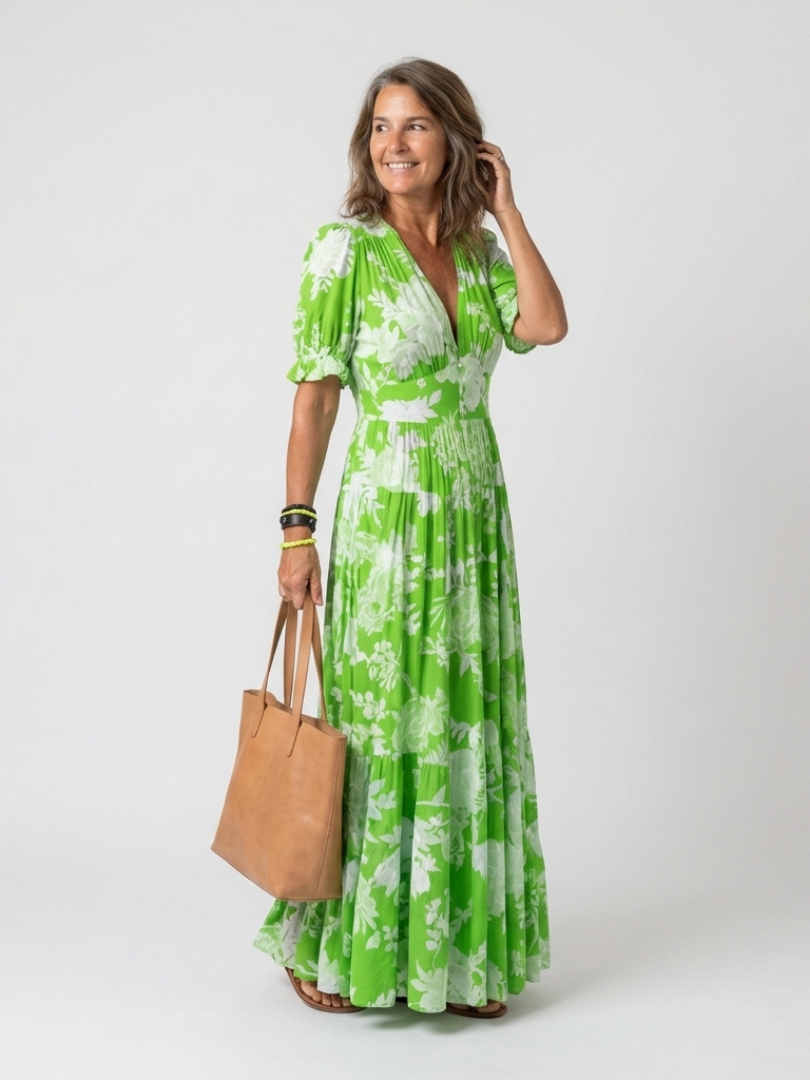 ALVA™ | V-Neck Floral Midi Dress