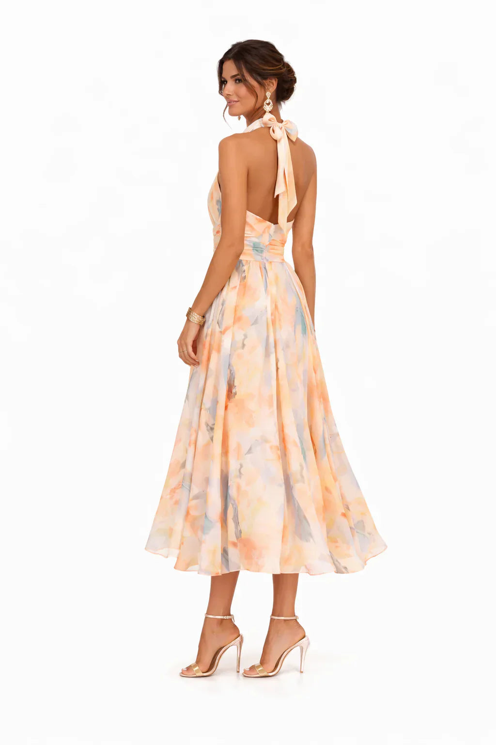 ALVA™ | Golden Bloom Midi Dress