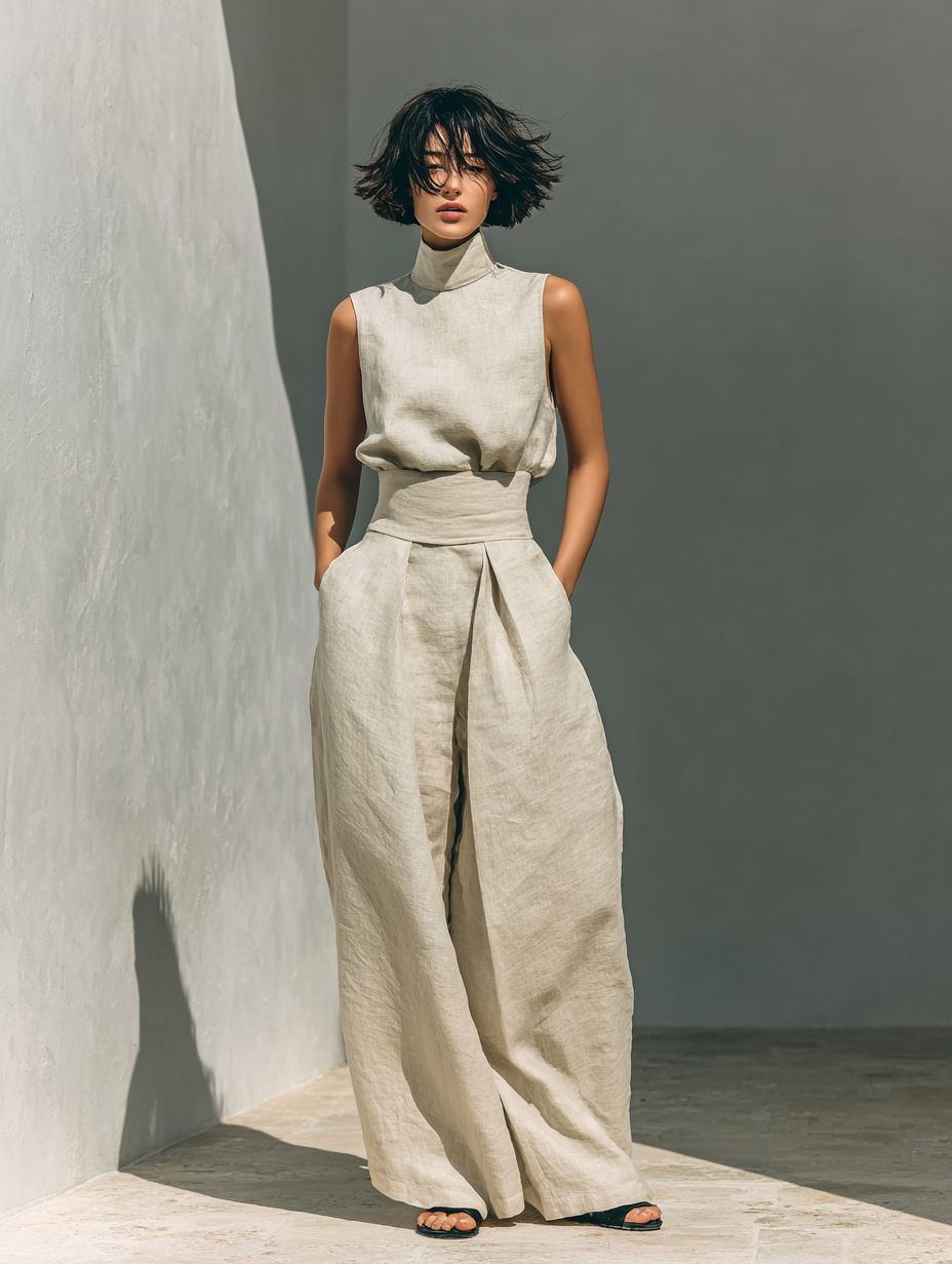 ALVA™ | High-Neck Cotton-Linen Set