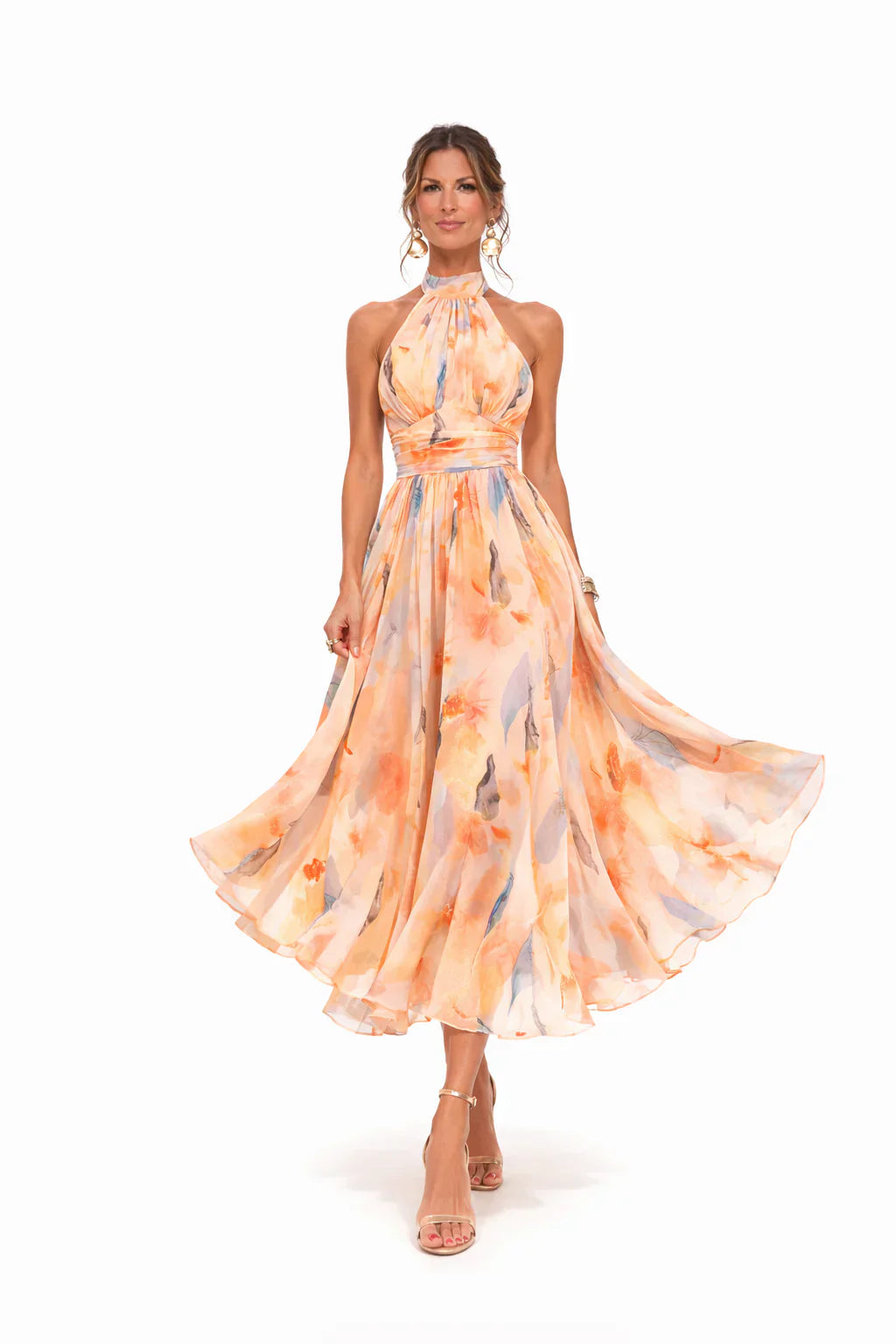 ALVA™ | Golden Bloom Midi Dress