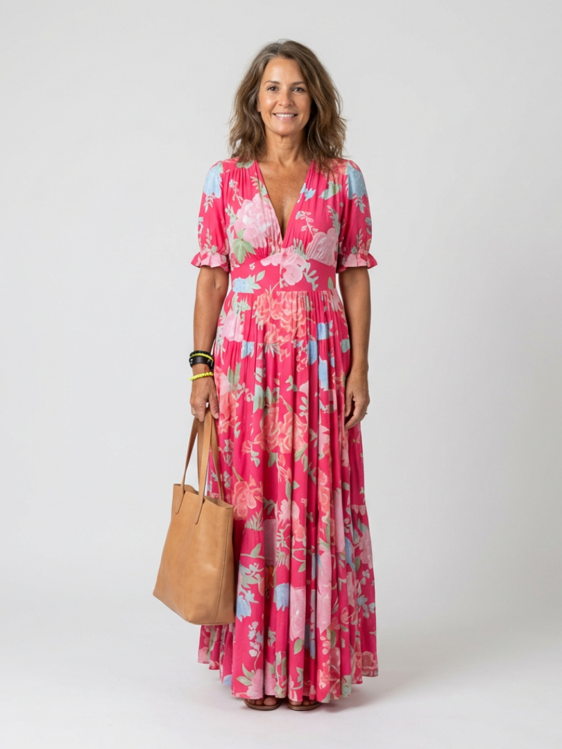 ALVA™ | V-Neck Floral Midi Dress