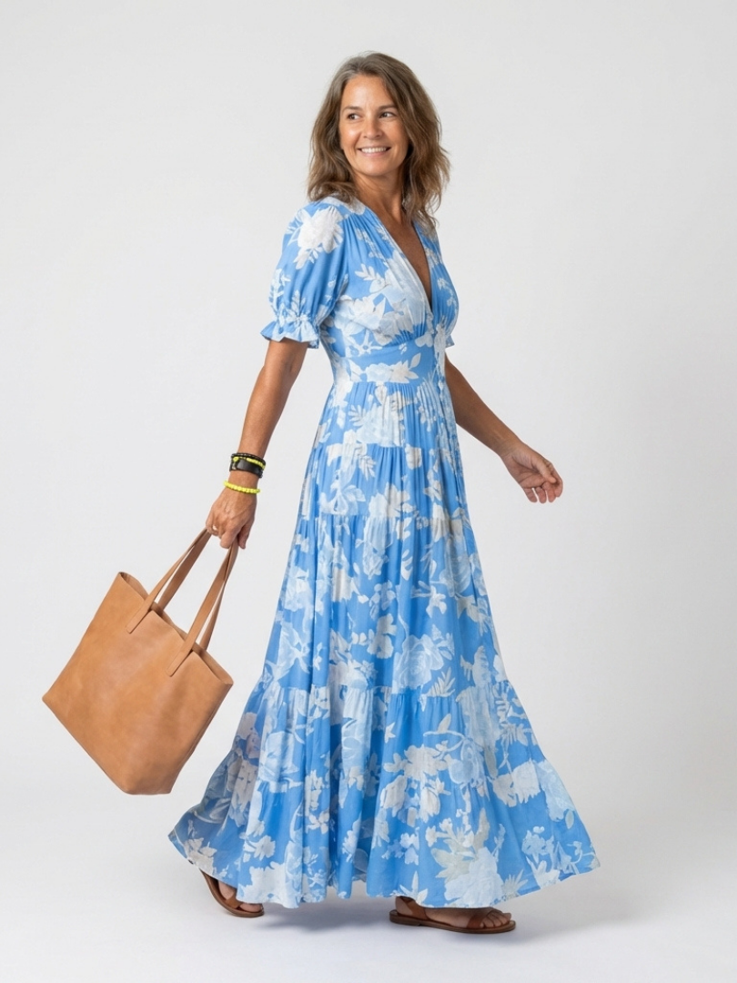 ALVA™ | V-Neck Floral Midi Dress