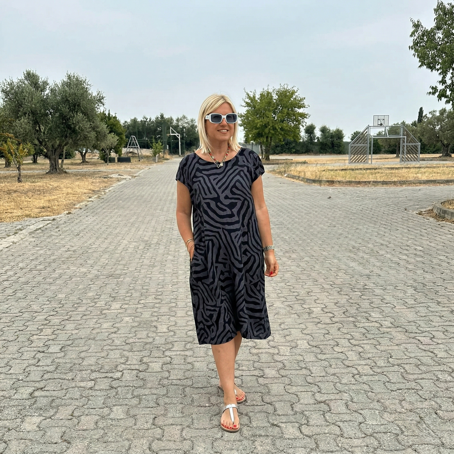 ALVA | Patterned Round Neck Dress