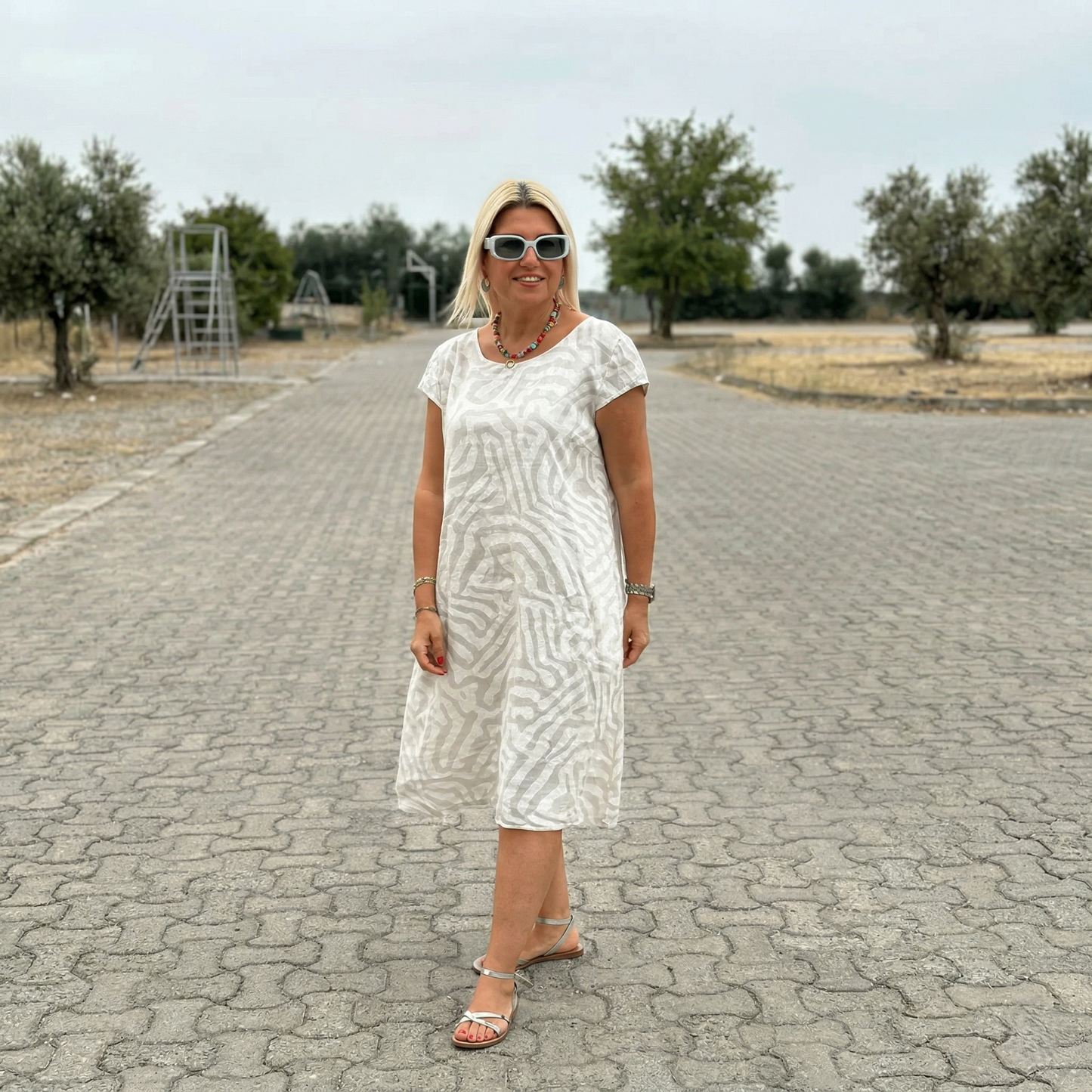 ALVA | Patterned Round Neck Dress