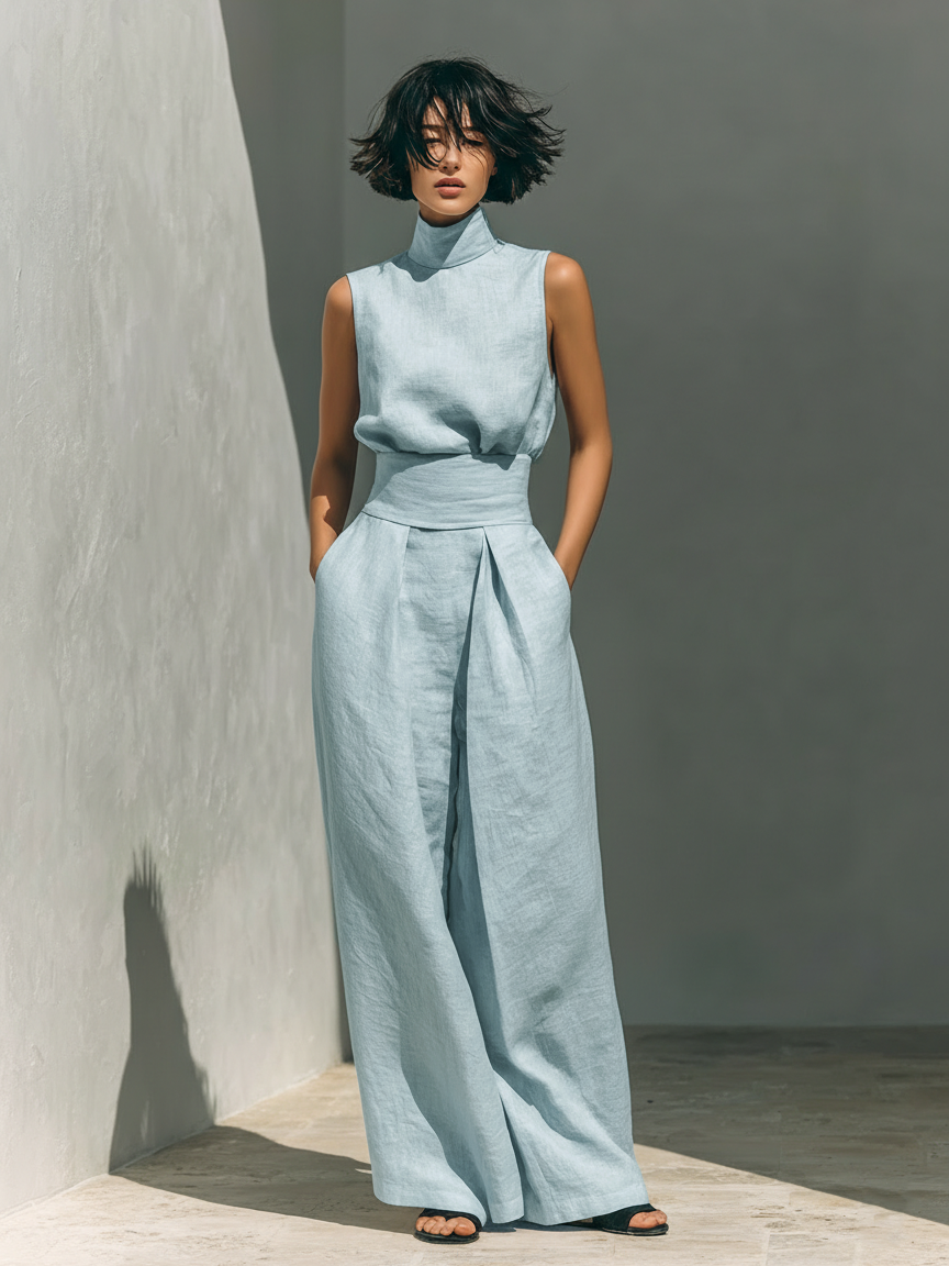 ALVA™ | High-Neck Cotton-Linen Set