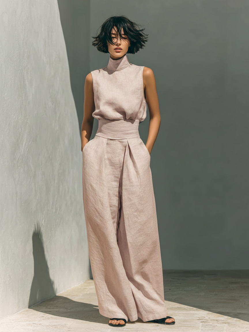 ALVA™ | High-Neck Cotton-Linen Set