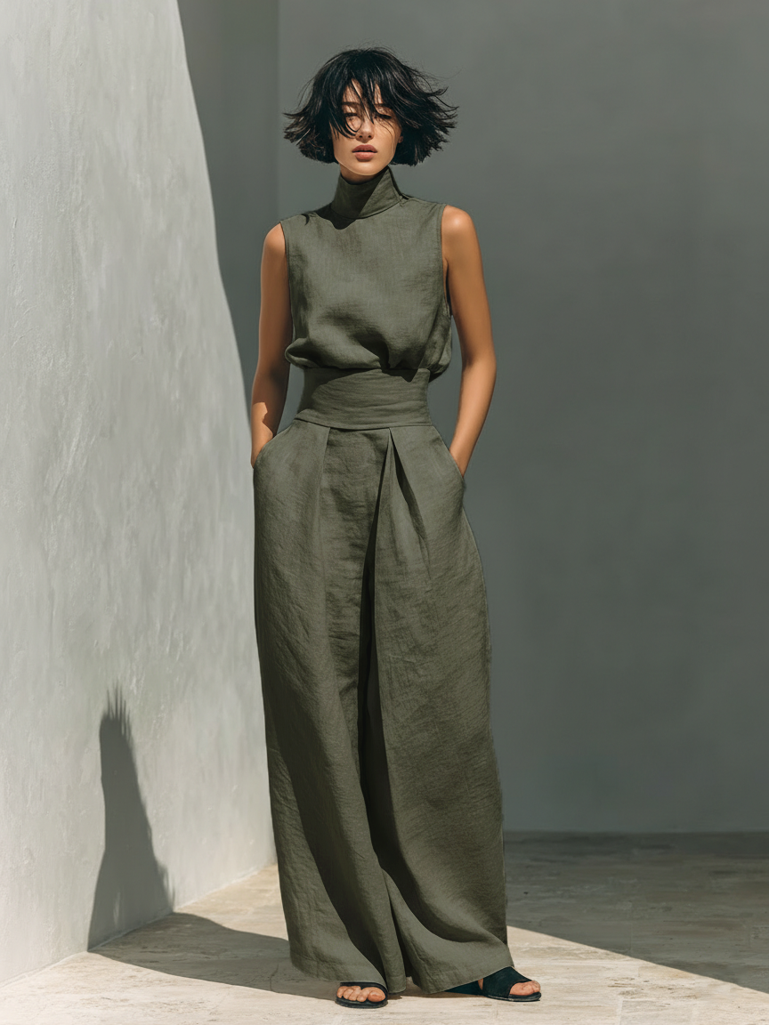 ALVA™ | High-Neck Cotton-Linen Set