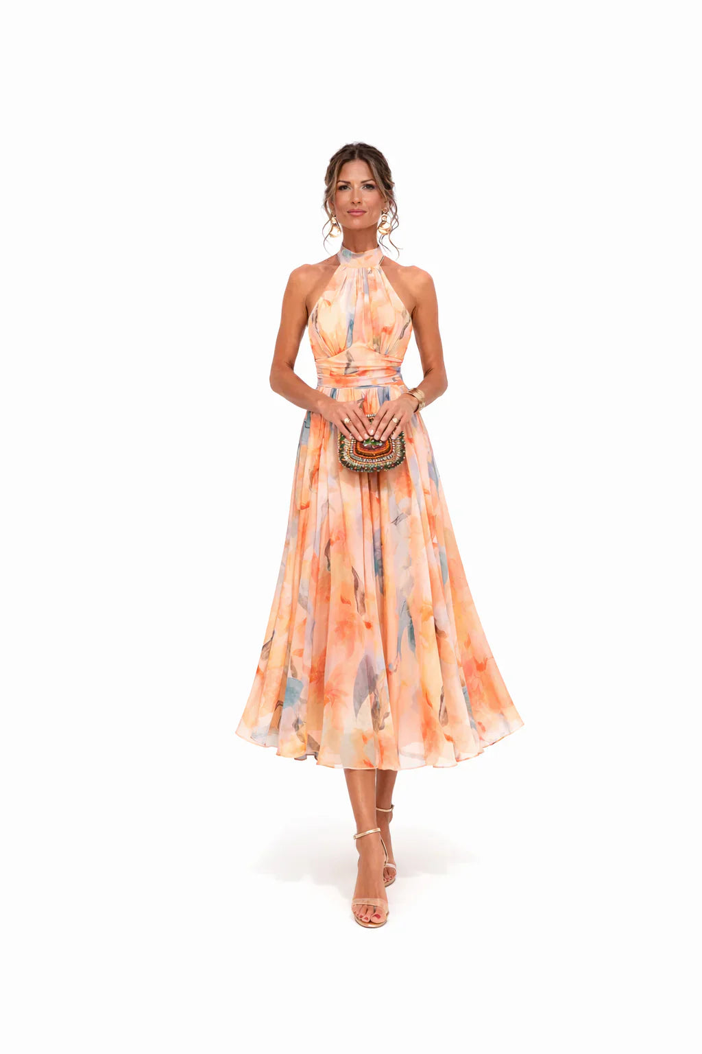 ALVA™ | Golden Bloom Midi Dress
