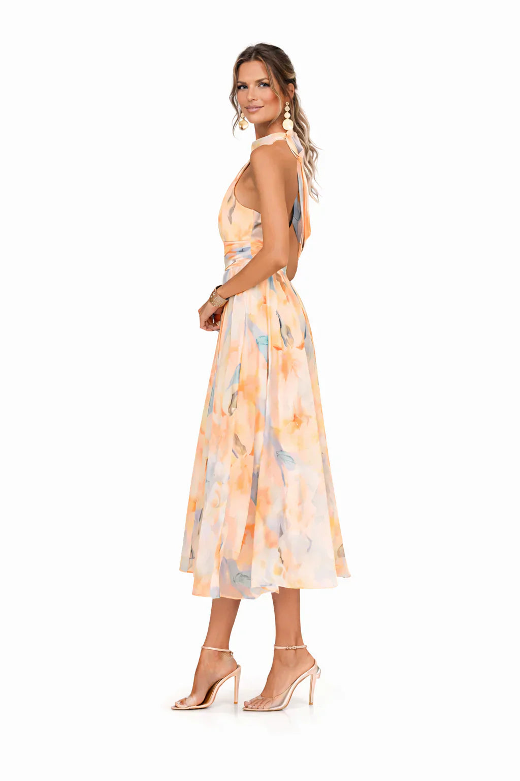 ALVA™ | Golden Bloom Midi Dress